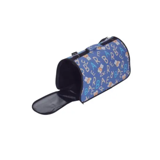 Cat Carrier Bag Small Blue Open